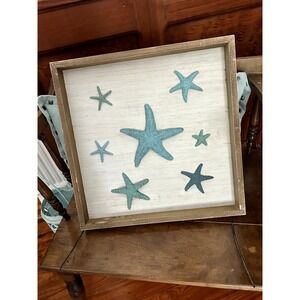 Wooden beach starfish 3D  Chic Picture with rope hanger whitewash coastal decor‎